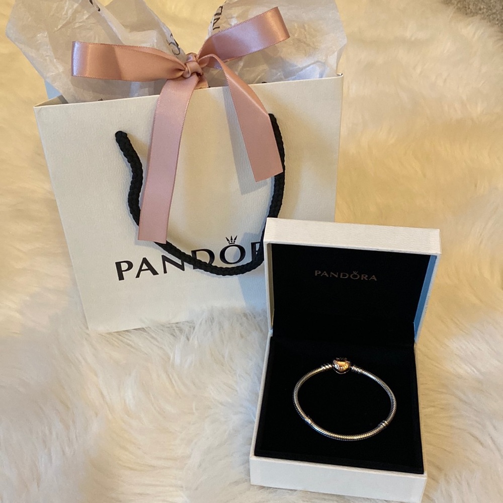 BNIB Pandora Moments Heart Clasp Snake Chain Bracelet!